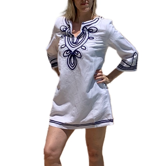 NWT 🇫🇷 Les Canebiers White & Blue Tahiti Tunic Dress - Picture 2 of 4
